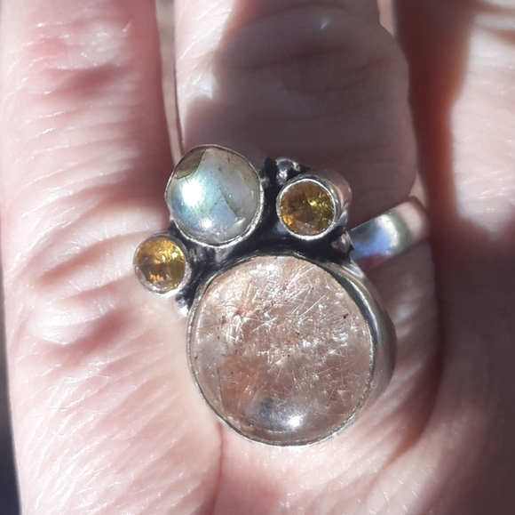 New Rutilated Quartz, Labradorite & Citrine 925 Silver Ring. - Picture 8 of 8